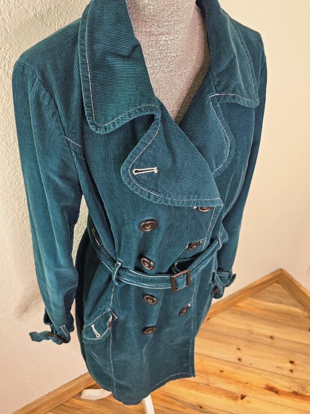 Merona Teal Corduroy Trench Coat Size M